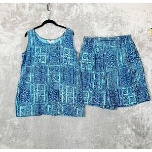 Vintage‎ STUNT Collections Set Size Large Retro Funky 100% Silk Blue Aztec Print